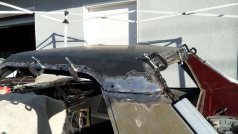 1972 Ford Ranchero - Metalwork in progress on a vehicle's roof section.
