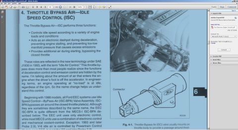 1996 Ford Bronco - Diagram and text from a Ford manual detailing the Throttle Bypass Air-Idle Speed Control (ISC) system.