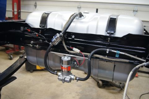 1979 Ford Bronco - Fuel pump installed with Relay that is fed by 12 guage wire. Megan was responsible for plumbing the pump and filter and did a fine job.