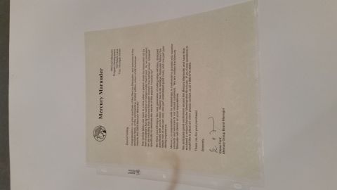 2003 Mercury Marauder - Congratulations letter form Ford to new Marauder owners. $10