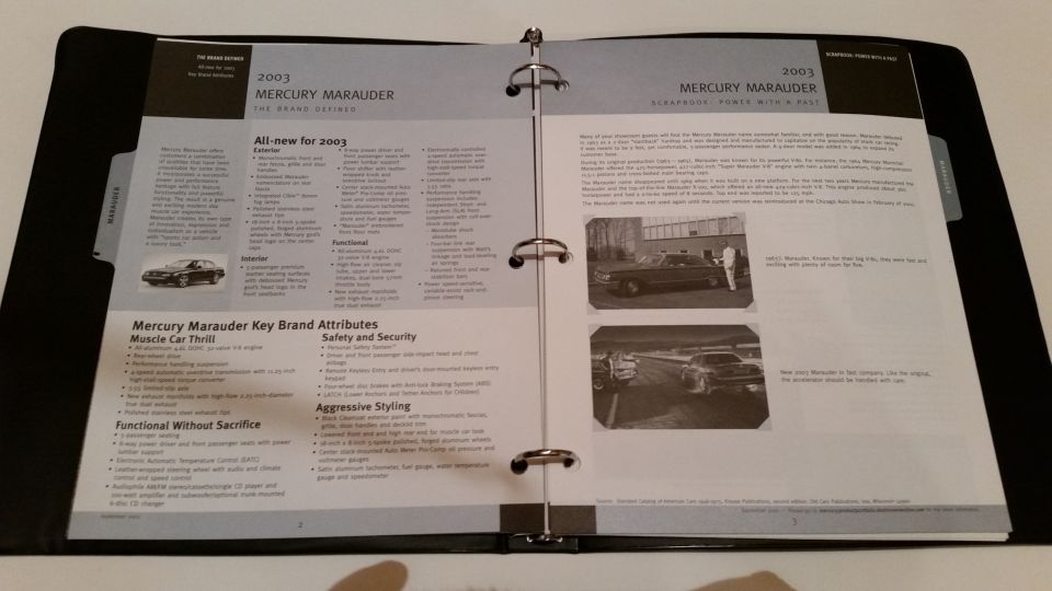 2003 AND 2004 dealer-only Marauder specifications binder. 

*SOLD*