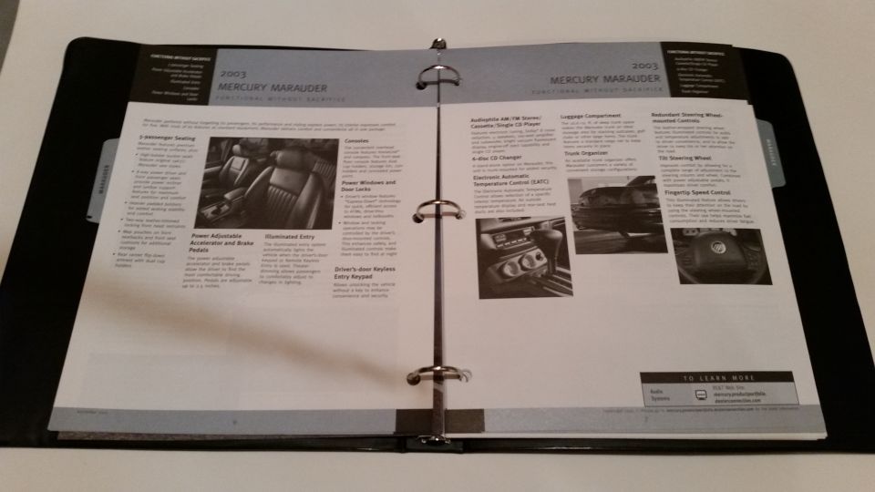 2003 AND 2004 dealer-only Marauder specifications binder. 

*SOLD*