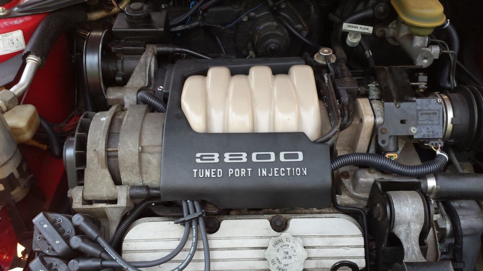 Close-up of a Buick 3800 Tuned Port Injection engine bay.