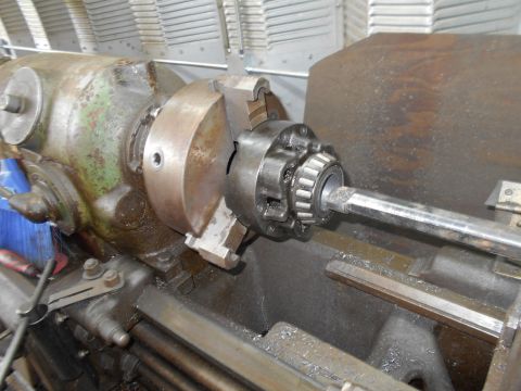 1992 Ford Bronco - Machining a bearing on a lathe chuck.