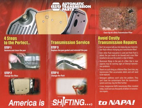 1900 Yugo GVX - Brochure details transmission service steps and advises on avoiding costly repairs with NAPA parts.