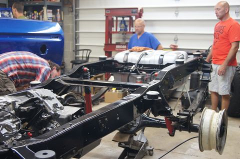 1979 Ford Bronco - Had to take rear tires off to lower frame to a manageable height.