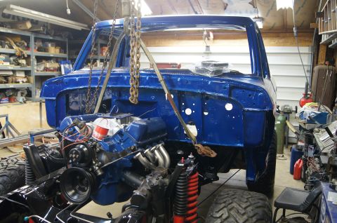 1979 Ford Bronco - Back of body was lifted by hand and carried sideways over the frame with trolley rolling the front of body over the frame.