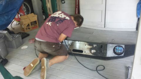 1996 Ford Bronco - My son getting to work stripping off the old paint and rust