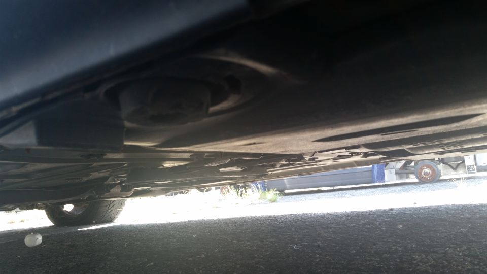 Photo of a vehicle undercarriage from below