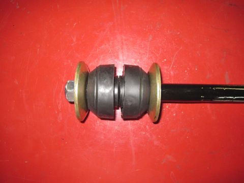1967 Mercury Cougar - Sway bar end link assembly shown against a red background. Supermotors.net logo visible.