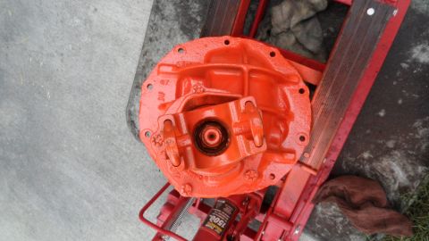 1972 Ford Ranchero - Differential cover painted bright orange, likely before installation or rebuild.