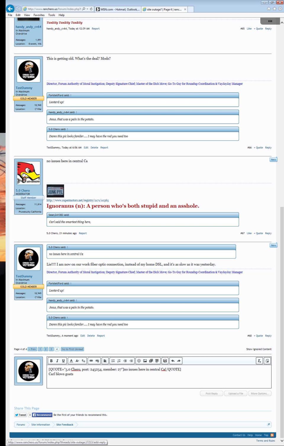 Screenshot of a web forum discussion about a 1971 Ford Ranchero