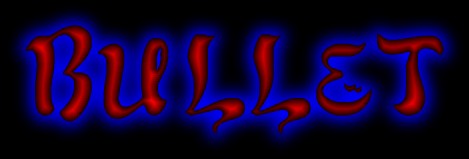 1986 Ford LTD Crown Victoria - Red text spelling 'Bullet' glows with blue light against a dark background.