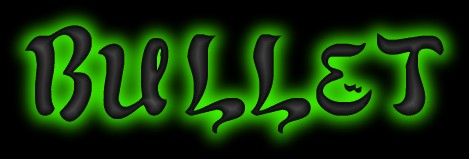 1986 Ford LTD Crown Victoria - This image displays the word "BULLET" in a stylized font with a glowing green outline against a black background.