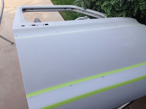 1978 Ford Bronco - Passenger Side door in primer, final stages of body work almost ready to paint February. 14 2015