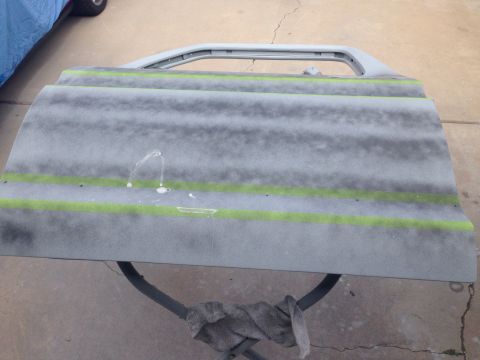 1978 Ford Bronco - Driver Sid door in guide coat, to find any low spots February 22 2015