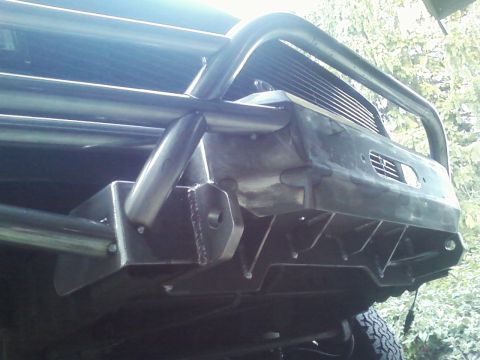 1989 Ford Bronco - Close-up view of a custom fabricated tube bumper and grille assembly on a vehicle.