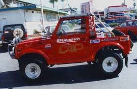 1987 Suzuki Samurai - A red 1987 Suzuki Samurai is parked outdoors, with other vehicles visible in the background.