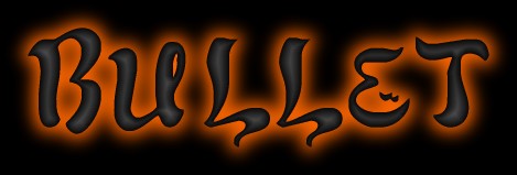 1986 Ford LTD Crown Victoria - The word 'BULLET' is displayed in a stylized font with a fiery orange outline against a black background.