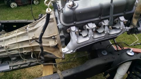 1993 Ford Bronco - With patience, a 32"-long 2x4, and a couple of adjustable straps, I got the engine stabbed onto the trans with no force, and hand-thre…