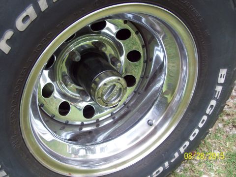 1989 Chevrolet Blazer - Close-up of a chrome wheel and BFGoodrich tire with a visible locking hub.