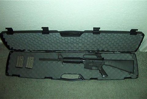 1995 Ford Bronco - A rifle is displayed inside a protective case, alongside two loaded magazines.