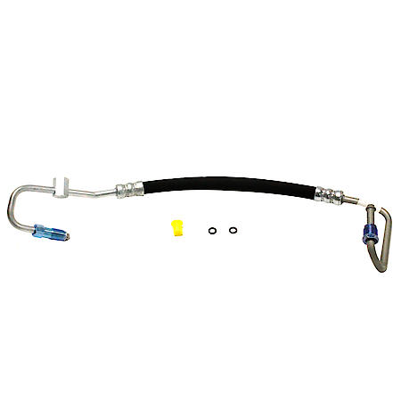 1992 Ford F-150 - A power steering pressure hose assembly with metal fittings and a black rubber hose is shown against a white background. Two small black O-…