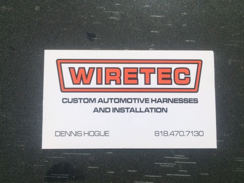 1997 Dodge 3500 - Photo of a Wiretec business card for custom automotive harnesses and installation (Dennis Hogue, 818.470.7130); a contact card, not a techn…