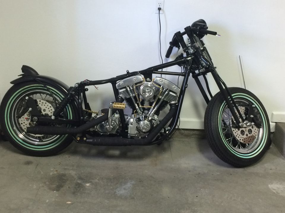 Custom black motorcycle side view