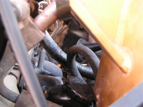 1994 Ford Bronco - Close-up view of hoses and wiring within an engine compartment.