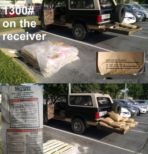 1983 Ford Bronco - Yesterday, I had to haul off some excess material from the Nissan dealership: 1100 lbs of sand. This is about half again my previous highes…