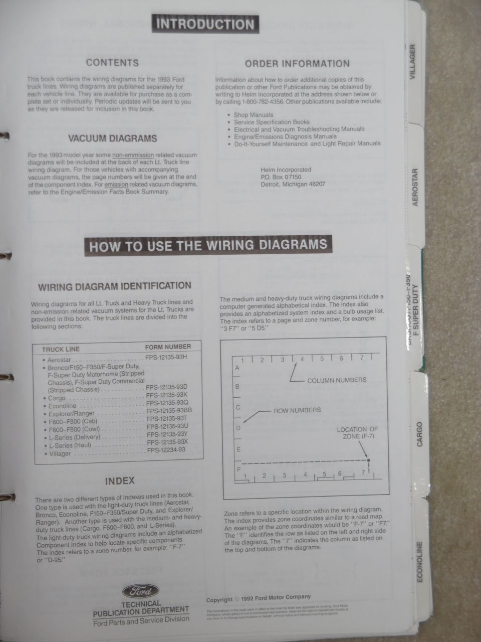 Page from 1993 Ford truck wiring diagrams manual, introduction section