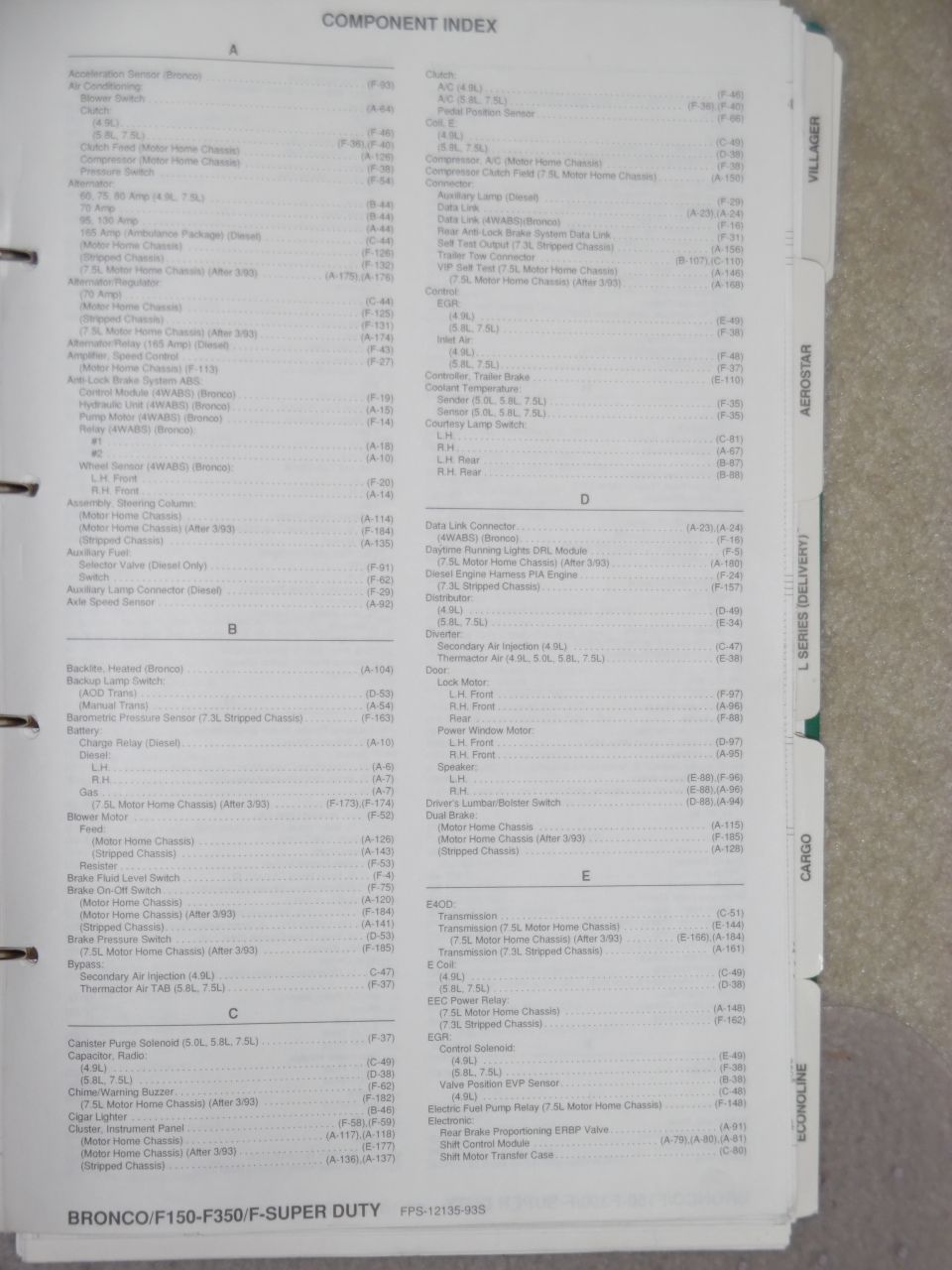 Location Index A-E to 1993 Bronco/F150-F350/F Super Duty Wiring Diagrams
IF THE IMAGE IS TOO SMALL, click it.