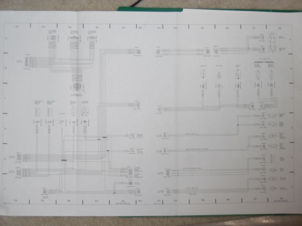 Fold-out factory wiring diagram spread, grid sections 78-88, with lamp and switch circuits