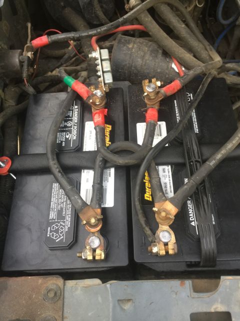 1993 Ford Bronco - Dual Duralast batteries connected with heavy gauge wiring and terminals.