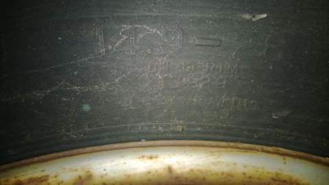 1959 Ford Pickup - Close-up of a tire's sidewall showing size and pressure information.