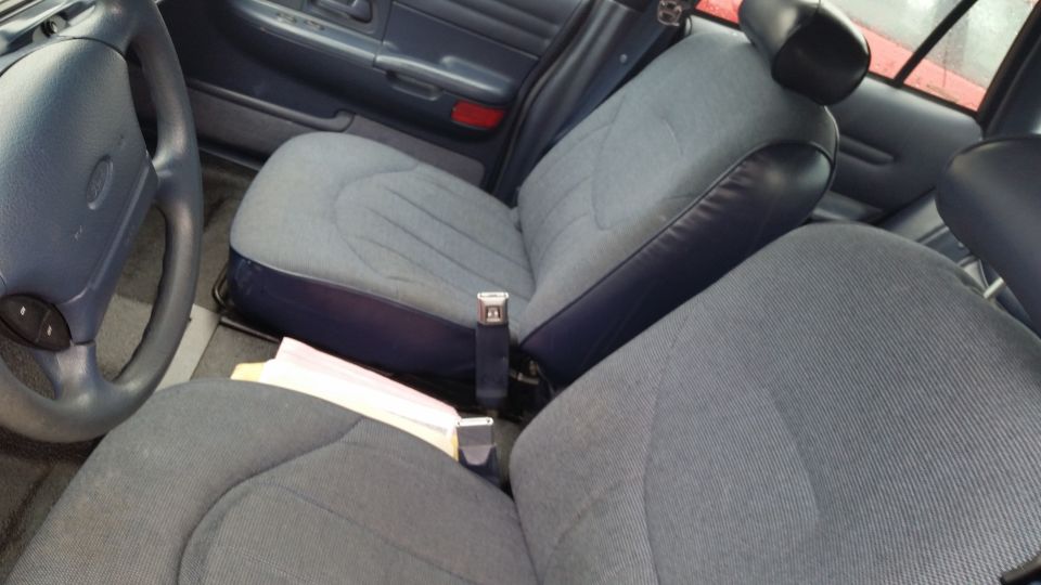 Rear bench seat interior in gray cloth upholstery