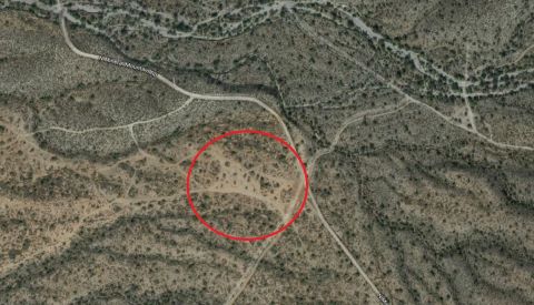 1987 Suzuki Samurai - This is an aerial view of a desert landscape with roads and a red circle.