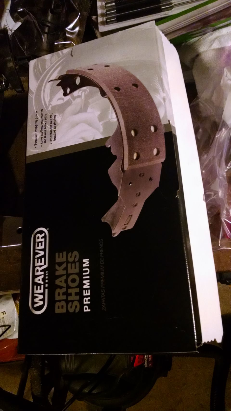 Box of WearEver Premium Brake Shoes