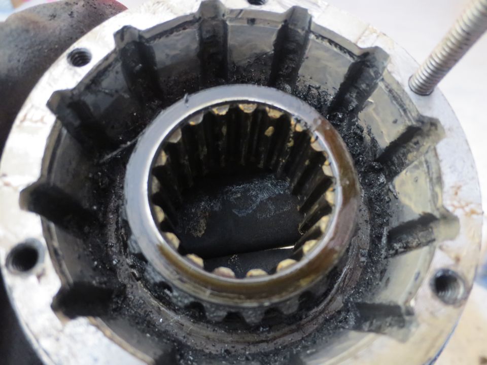 Close-up of a differential housing interior with splines visible