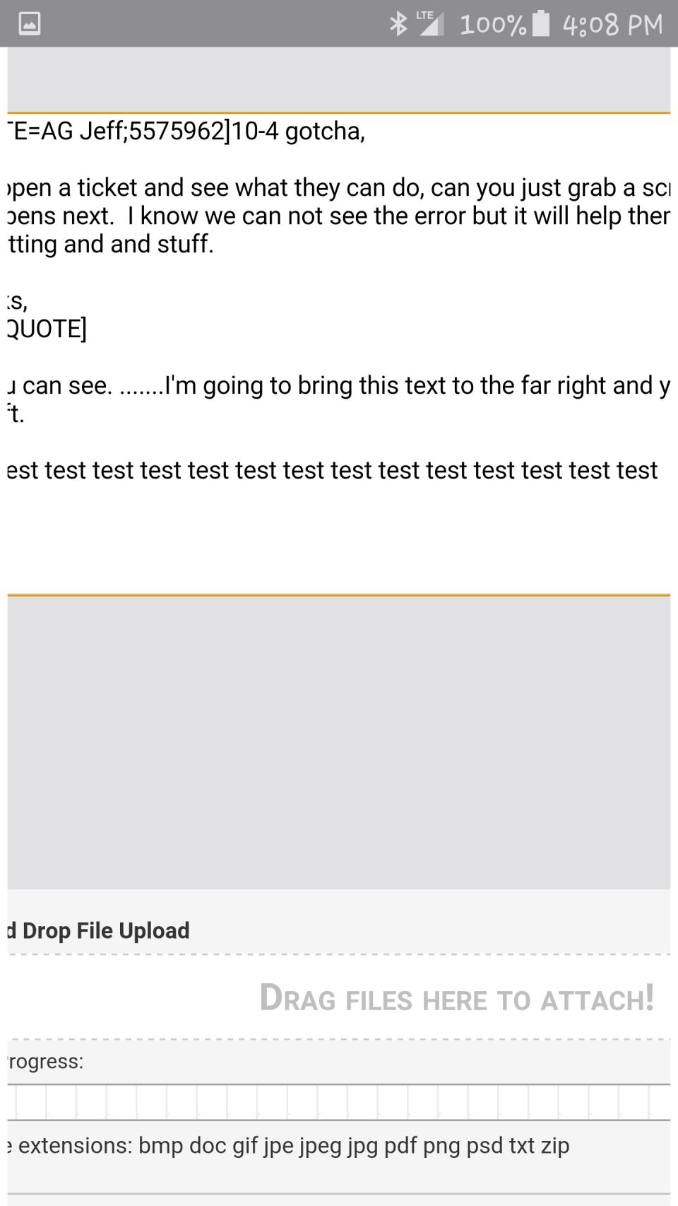 Screenshot of a web page with text about tickets and file uploads