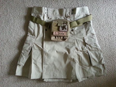 2003 Ford Crown Victoria - Tan cargo kilt with tactical pouch and name tape C. SHAW.
