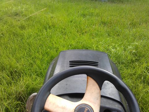 2006 Honda RANCHER - Driving a riding lawn mower through a field of tall grass.