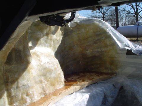 1999 Ford Taurus - Custom fiberglass trunk liner installation in progress, showing the raw material.