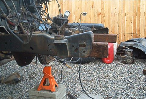 1986 Ford Bronco - Here you can see I notched the frame and installed two sections of 3x4x1/4" steel tube to extend my frame by 4"