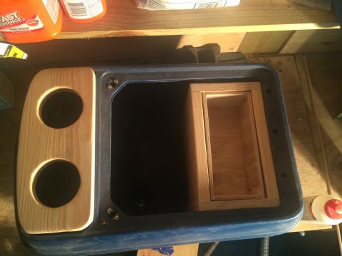 1978 Ford Bronco - Upper view of the drink holder and the rear interior tray in place.