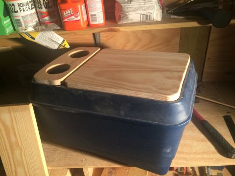 1978 Ford Bronco - Here is the cupholder and lid mounted. The lid took the longest. I joined two pieces of 1X8 pine with a Kreg Jig and then cut it down to si…