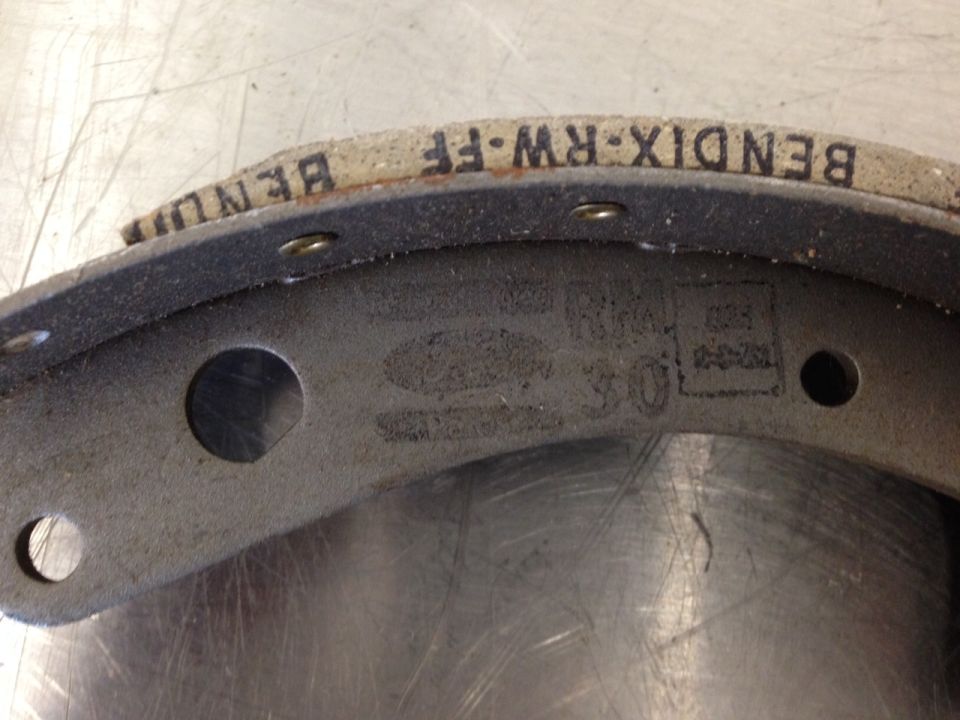 Bendix RW-FF brake shoe with markings and mounting holes
