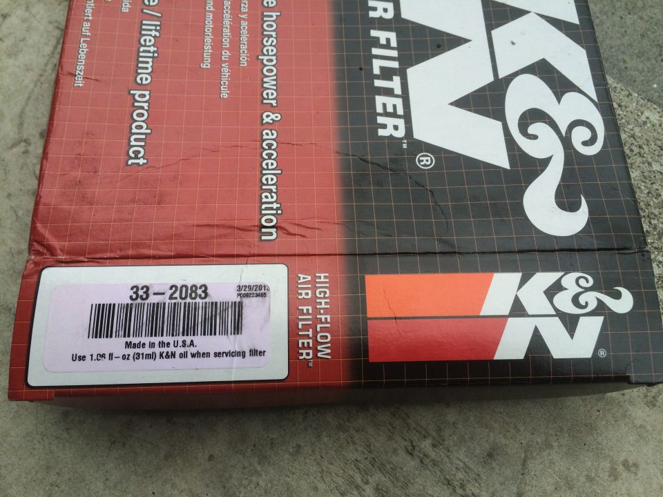 K&N High-Flow Air Filter box with product number 33-2083 and K&N logo.