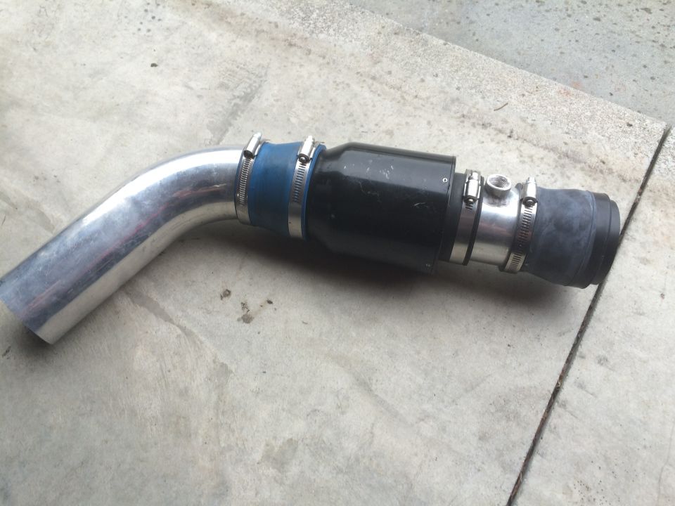 Custom aluminum intake pipe assembly with couplers and hose clamps